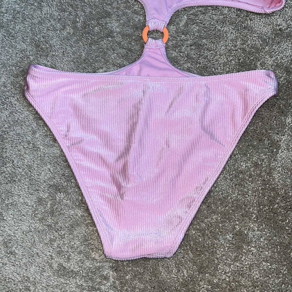 Pink Ribbed One-Piece Monokini Swimsuit - Picture 7 of 8
